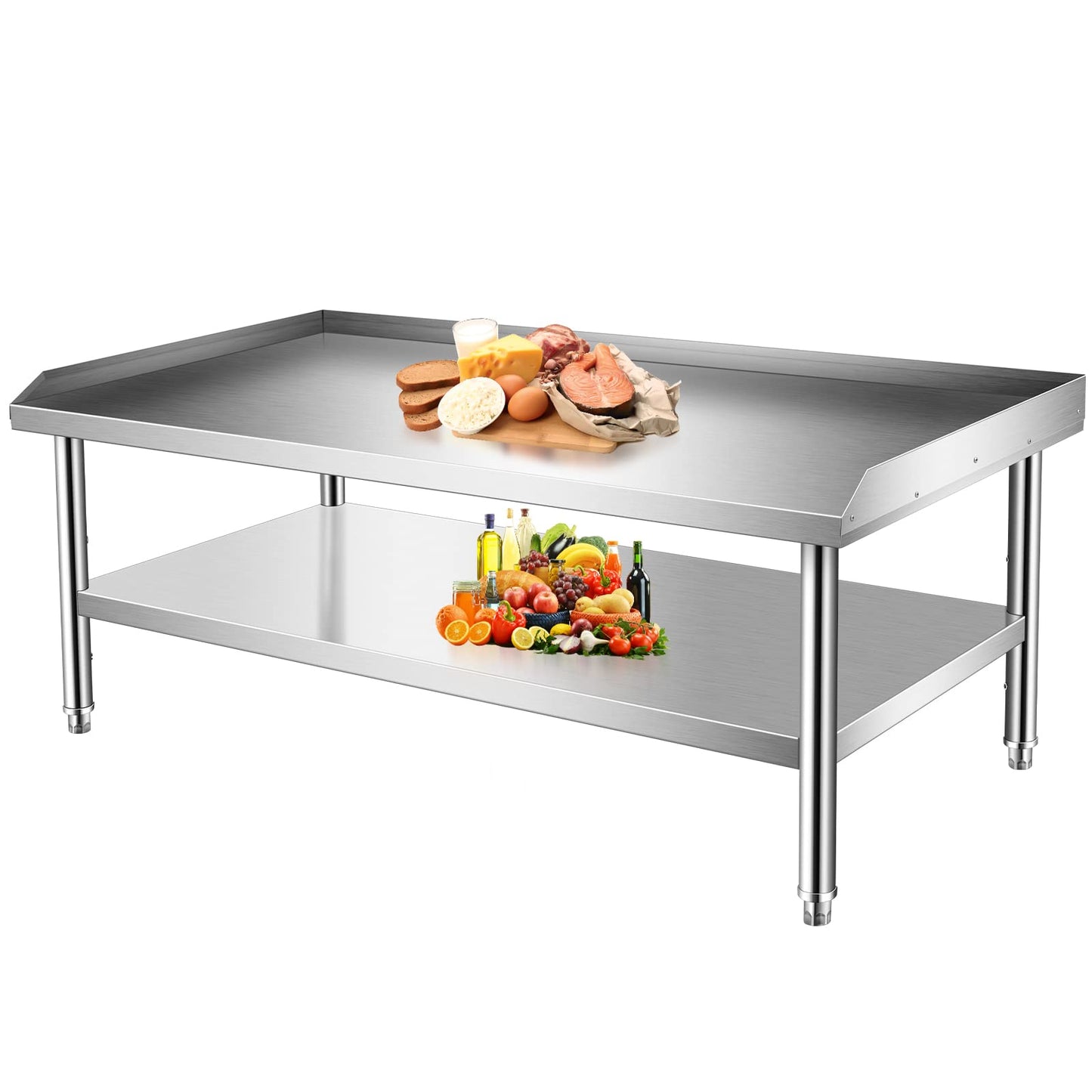 Stainless Steel Equipment Stand with Undershelf, NSF Commercial Prep & Work Table with Rear and Side Risers, Heavy Duty Grill for Kitchen, Bar, Restaurant, Home and Hotel,60x30x24"