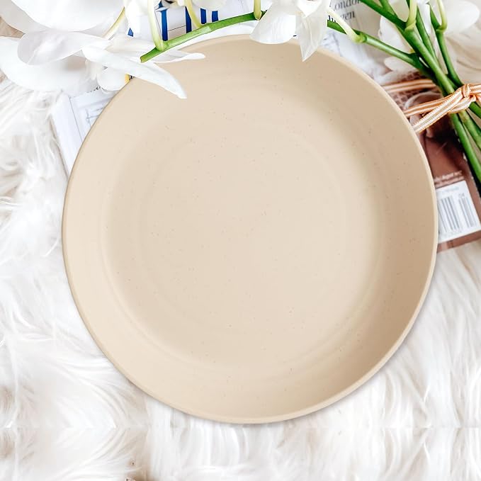 18pcs Wheat Straw Dinnerware Sets Service for 6 SANLUNS Unbreakable Reusable Dinnerware Set Kitchen Cups Round Plates and Bowls Sets Microwave Dinnerware Set for Kitchen Travel Camping