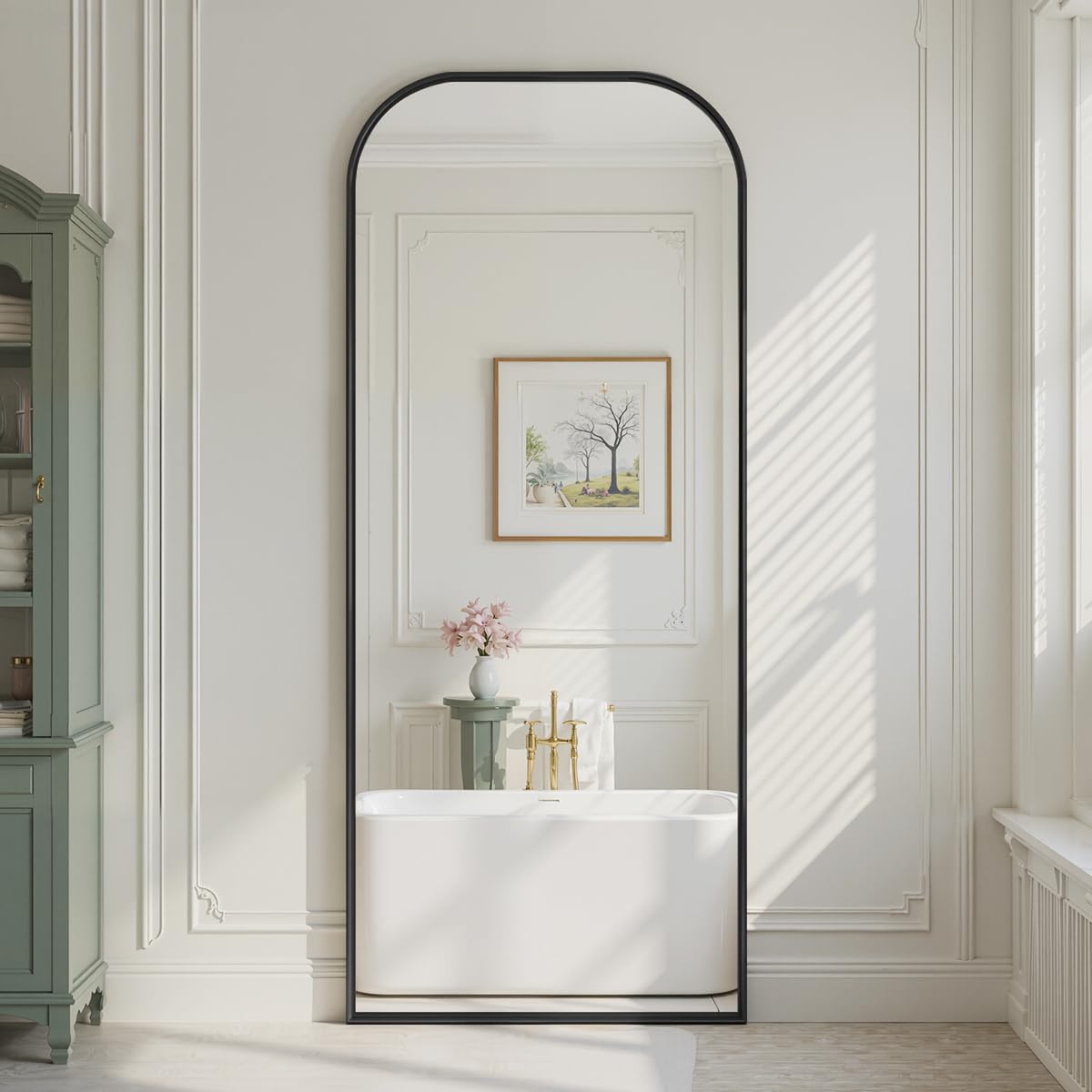 Anpark Oversized Floor Mirror - 71"x30" Arched Freestanding Full Body Mirror with Stand, Hanging or Wall Mounted for Living Room, Bedroom - Black