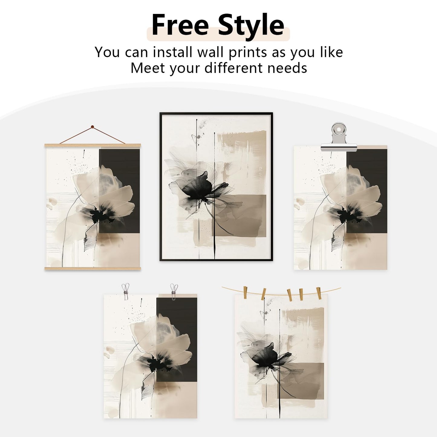Tocliky Modern Abstract Floral Wall Art Minimalist Neutral Canvas Painting Decor Beige Cream And Black Wall Art Contemporary Flower Picture Prints for Living Room Bedroom 12x16 Inch Unframed Set of 2