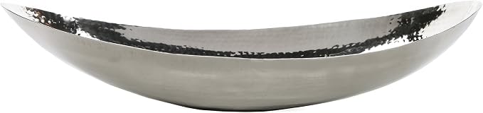 Hosley Hammered Stainless Steel Oval Bowl – 13.5” Decorative Centerpiece for Candles, Orbs, Potpourri & Table Styling | Modern Home & Event Décor