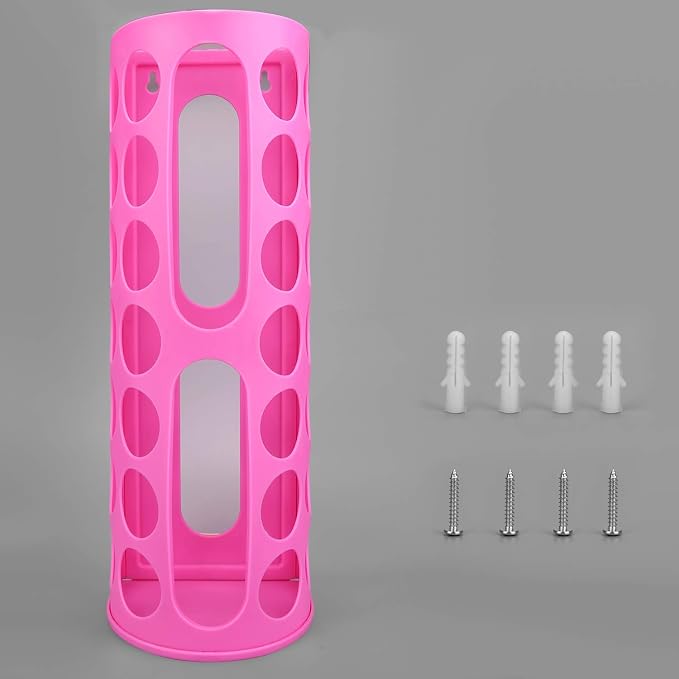 Lunies Wall Mount Bag Dispenser Large Capacity Plastic Bag Vinyl Holder - Multiple Large Holes for Easy Access Bags Great for Shopping Bags/Grocery Bags/Vinyl Storage Pink 2 Pack