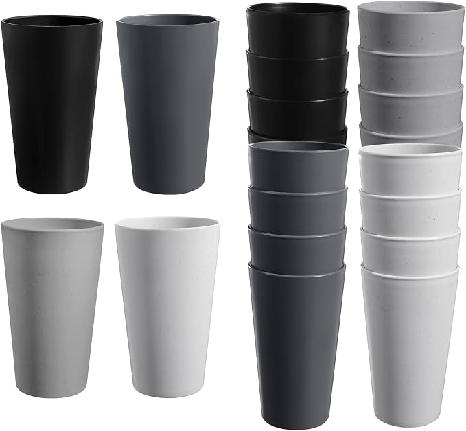 HEYCOME Set of 16 Wheat Straw Cups, 16 Pcs 20 oz Unbreakable Drinking Cups, Reusable Plastic Cups Sets, Water Glasses Tumblers, Microwave & Dishwasher Safe, Bpa Free, 4 Colors