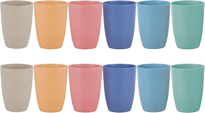 Wheat Straw Unbreakable Cup - 12 oz Reusable Drinking Glasses Sets for Kitchen, Home - Dishwasher Safe Tumbler - BPA Free & Eco-Friendly (12Pcs/6Color)