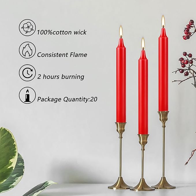 Set of 20 Red Candles ?“Spell Chime Candles for Christmas,Household, Wedding, Rituals, Prayer, Birthdays, Meditation, Altar,Party and Home Décor Candlesticks - 4 Inch Tall, Unscented (Red)