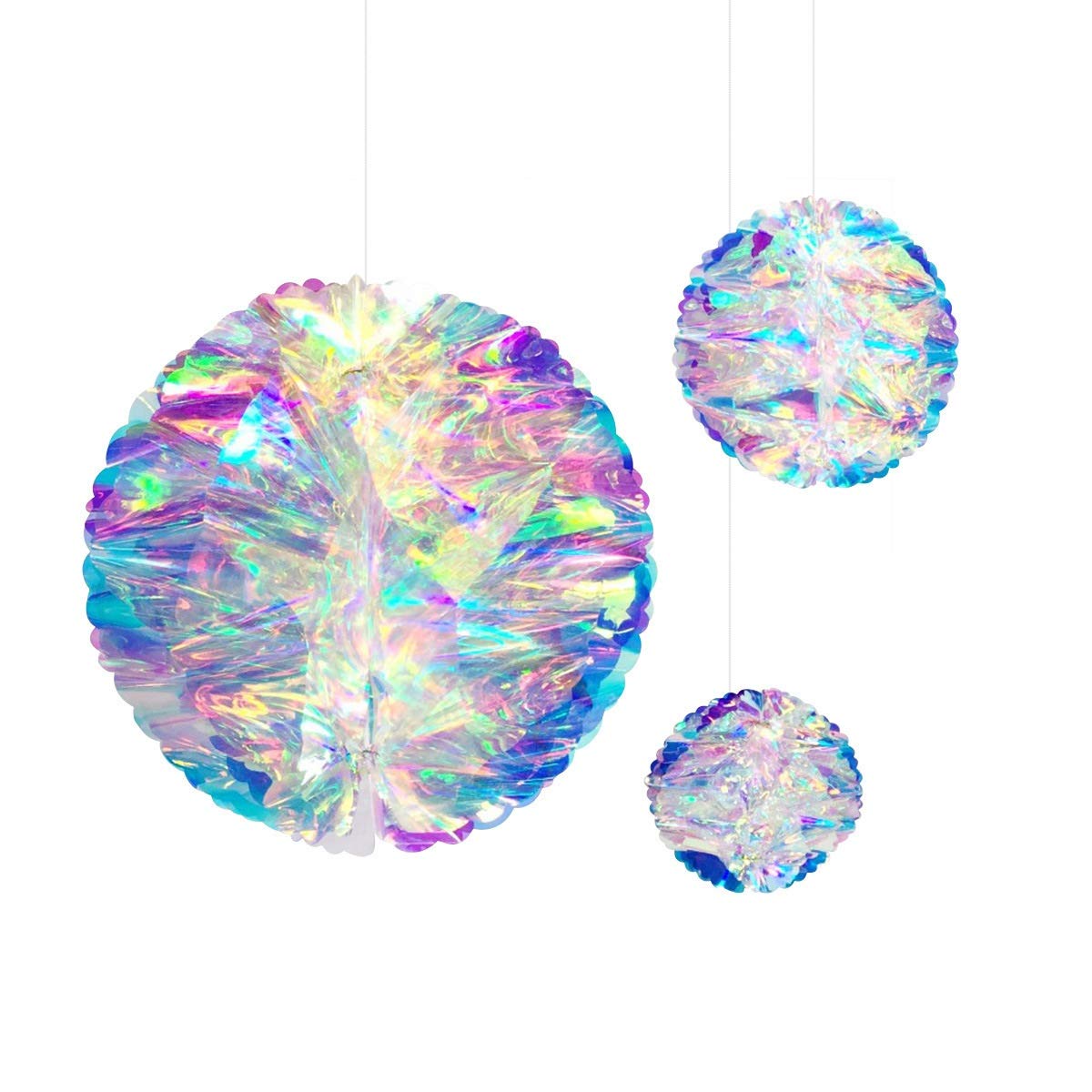 Hanging Decorations Iridescent Honeycomb Ball Foil Ceiling Hanging Flowers for Bridal Shower Wedding Birthday Frozen Theme Party Fairy Princess Rainbow Show Decoration