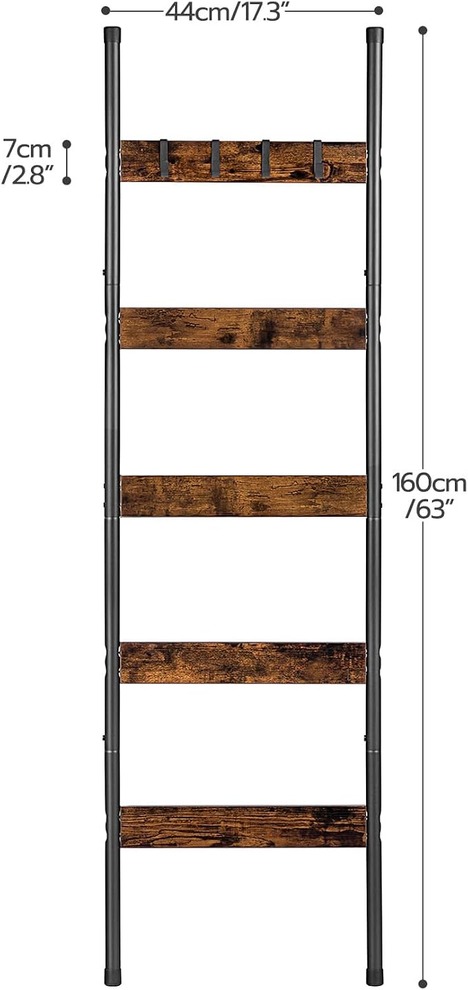 HOOBRO Blanket Ladder, Towel Rack with Hooks, Wall-Leaning Blanket Rack, Decorative Display Ladder Shelf, BF52CJ01-BF17CJ01