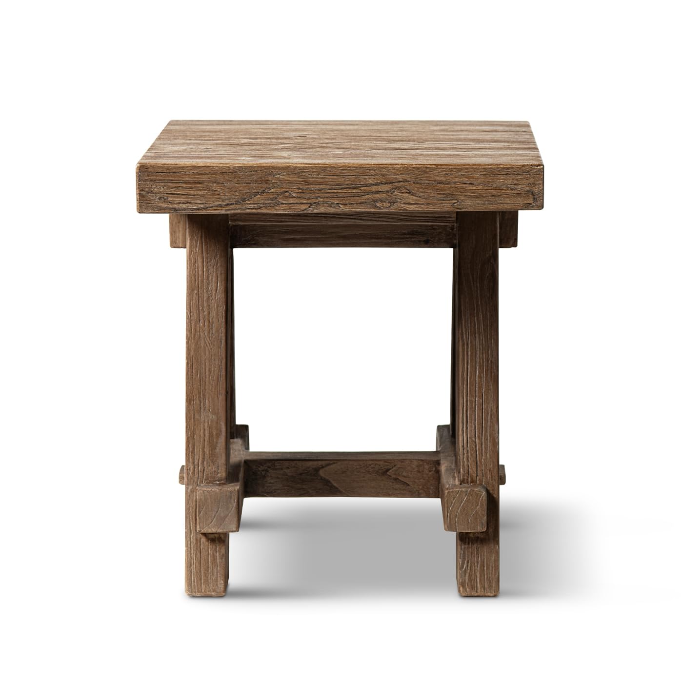 Jennifer Taylor Home Hawthorne 18” Square Reclaimed Elm Trestle Side Table, Heritage Medium-Dark Brown Reclaimed Elm