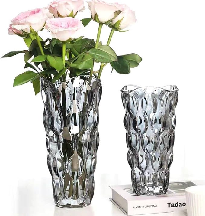CEMABT 9.5inch 3.4 lb Glass Vases for Flowers Unbreakable Thickened Morden vase for Tables Centerpieces,Colorful,Vintage and Clear Rose Large Flower vases for Bouquet Unique Gifts（Grey）