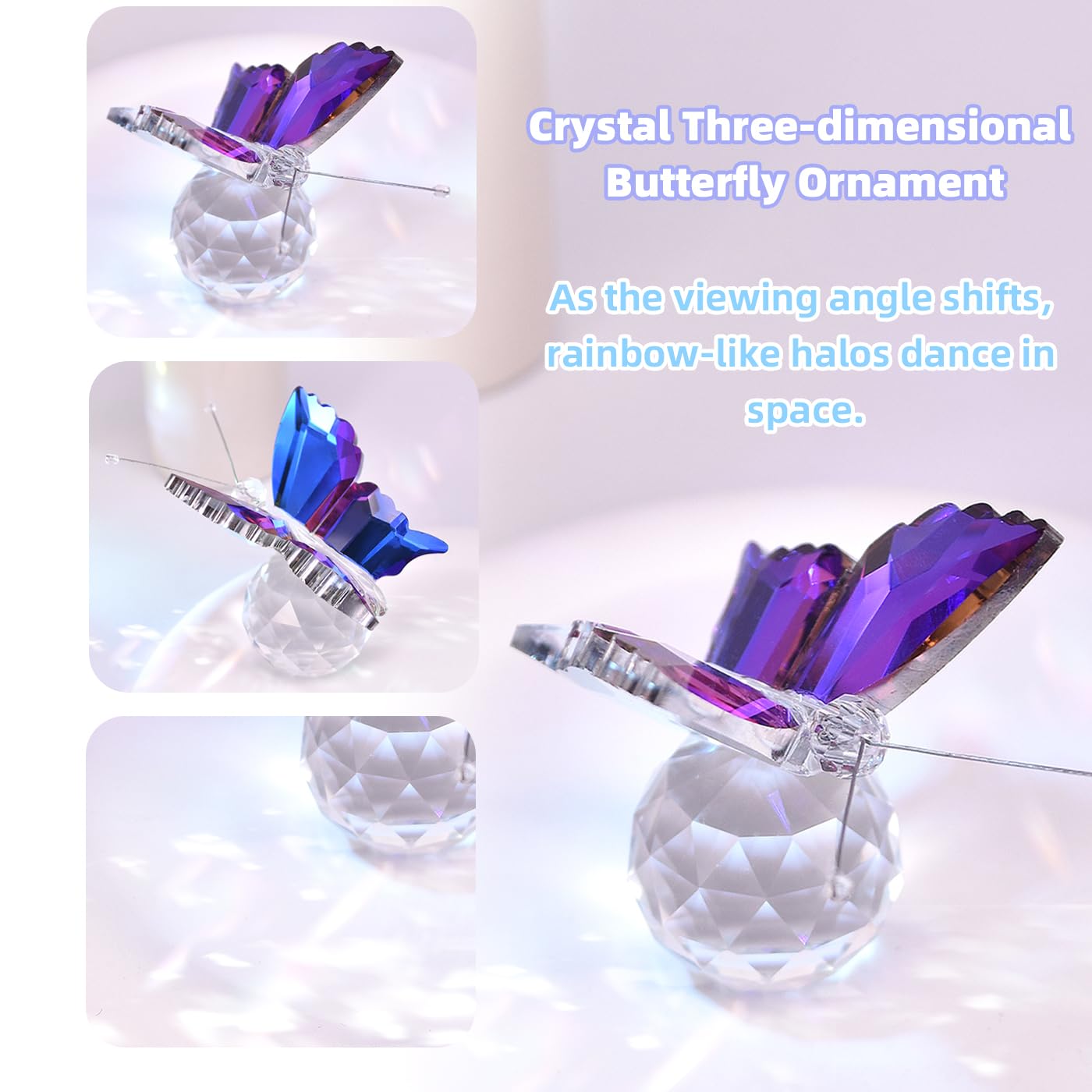Libiline 1pc Crystal Butterfly Figurine with Purple Wings, Decorative Glass Ball Stand, Collectible Home Decor (Purple)