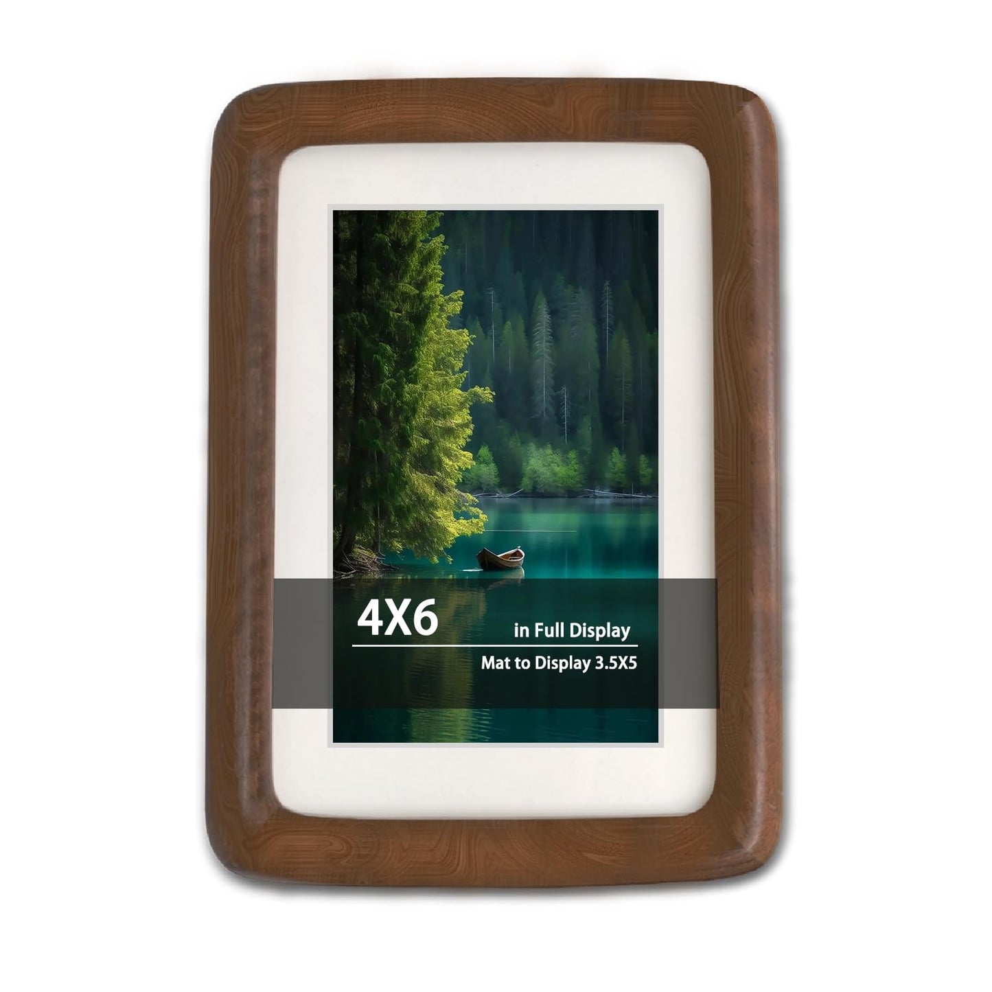 RRQKMBO 4x6 Picture Frame with Mat to 3.5x5, Natural Dark Walnut Wooden Handcrafted Frame Rounded Corner with Real Glass, Vertical or Horizontal Display for Photo Wall & Tabletop