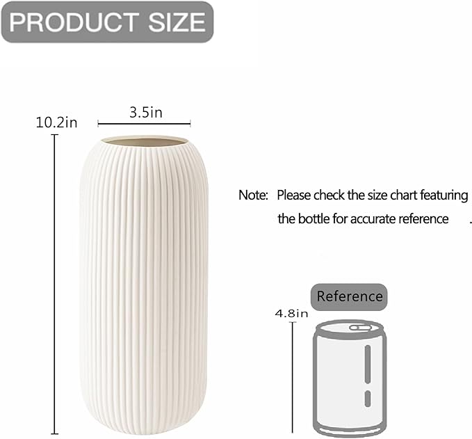 Ceramic Vase for Flowers – Modern Small Ribbed Textured Flower Vase for Home Decor, Pampas Grass, Decorative, Farmhouse, Coffee Table, Kitchen Centerpieces, Bookshelf and Home Living (XL White)