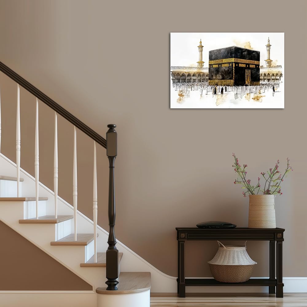 TIEHAOMAI Islamic Canvas Wall Art Muslim Pilgrims Poster Islamic Mural Canvas Prints Mecca Mosque Paintings for Living Room Decor（Mosque-1,12x18inch (30x45cm)