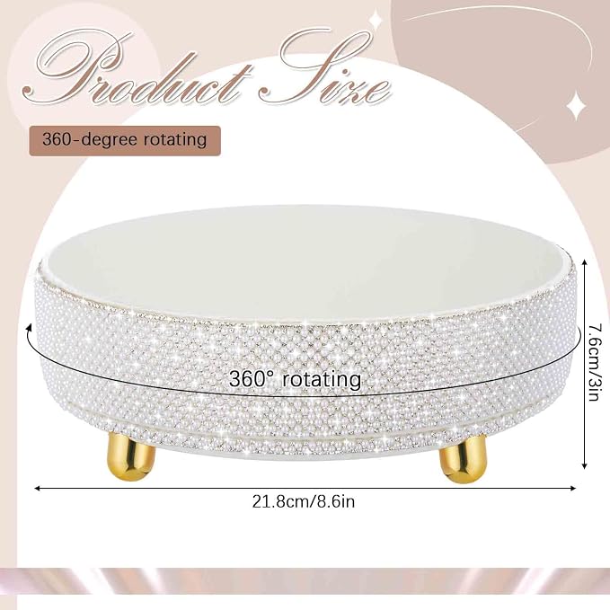 Honeydak 360 Rotating Perfume Organizer Gift for Women, Rhinestone Preppy Skincare Organizer Bathroom Counter Makeup Holder Skincare and Perfume Storage for Cosmetic(1 Tier,Pearl,White)