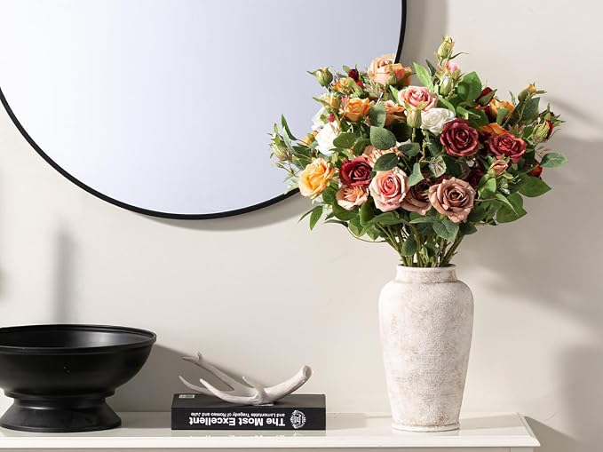 Ceramic Large Flower Vase, Rustic Vase Tall Farmhouse Decorative Vase Floral Pottery Vases for Home Decor Table Living Room Entryway Mantel Bedroom Bathroom Kitchen - 11" D