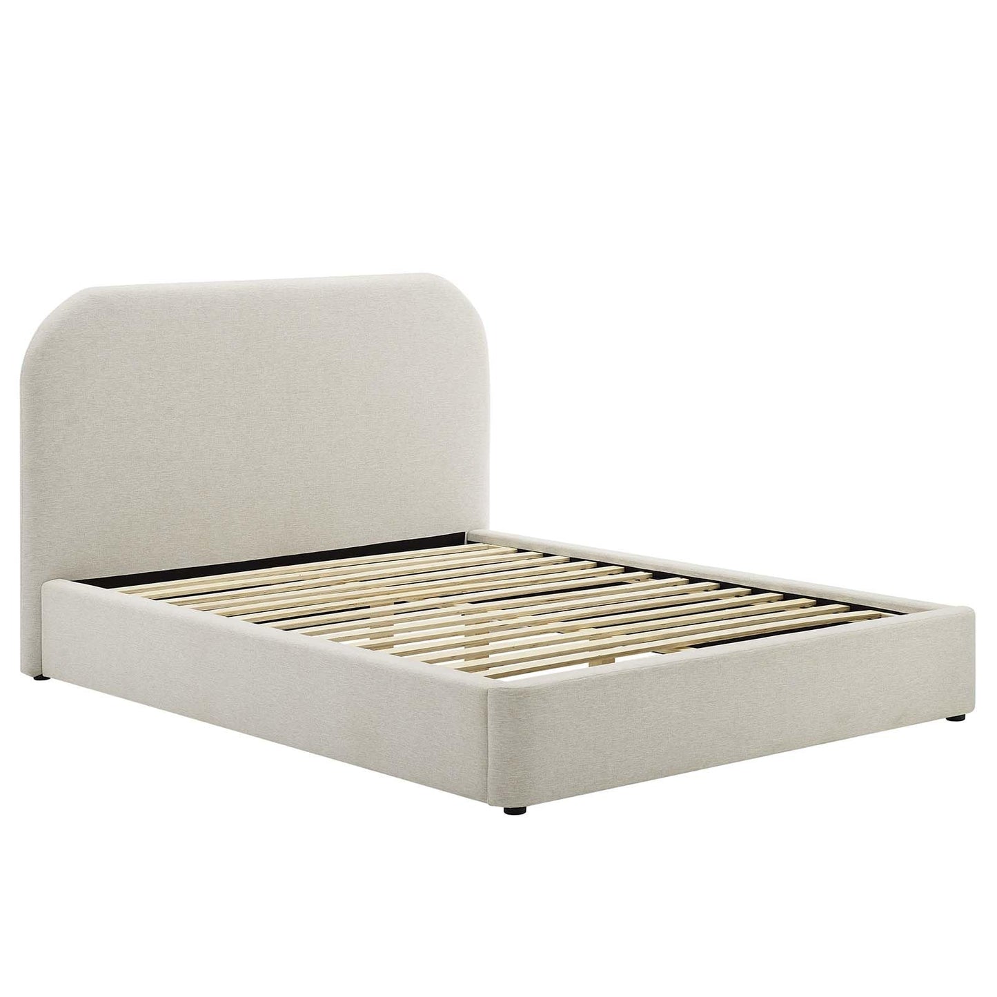 Modway Keynote Modern Queen Bed Frame with Curve Shaped Headboard in Heathered Weave Ivory, Woven Heathered Fabric Upholstery, Queen Size Platform Bed, Soft Cloud Bed Frame, No Box Spring Needed