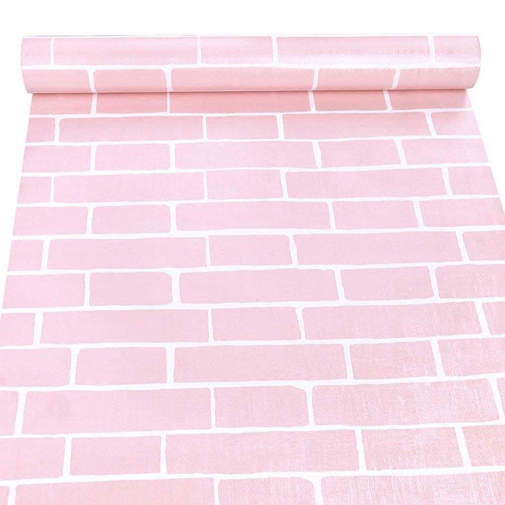 ZAMNEA 17.8 x 118 Inches Self-Adhesive Liner Paper, Removable Shelf Liner Wall Stickers Dresser Drawer Peel Stick Kitchen Home Decor, Pink Brick