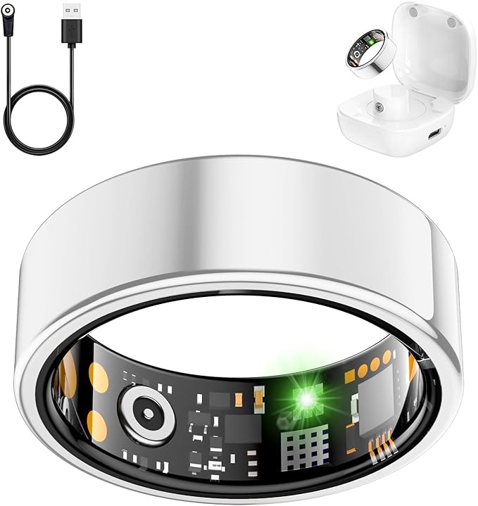 Smart Health Ring for Women Men, Fitness Tracker Ring with Heart Rate, Blood Oxygen, Sleep Tracker, Step Tracker, No Subscription Fee, IP68 Waterproof Smart Ring for iPhone & Android (Silver, 11#)