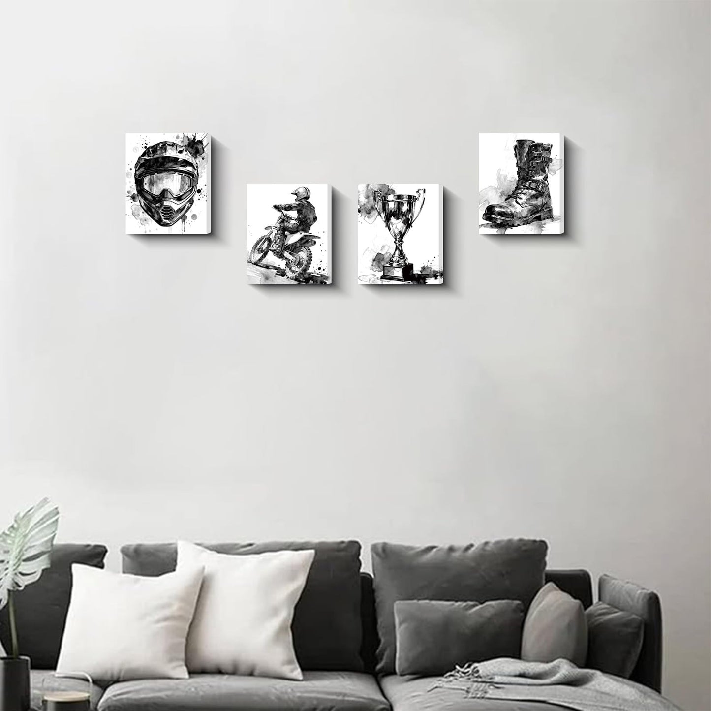 Framed Motocross Wall Art Canvas Prints,Black and White Motocross Room Decor,Dirt Bike Decor for Boys Motocross Bedroom Picture Photo,Motorcycle enthusiast boy and girl room Decor,Set of 4(8"x10")
