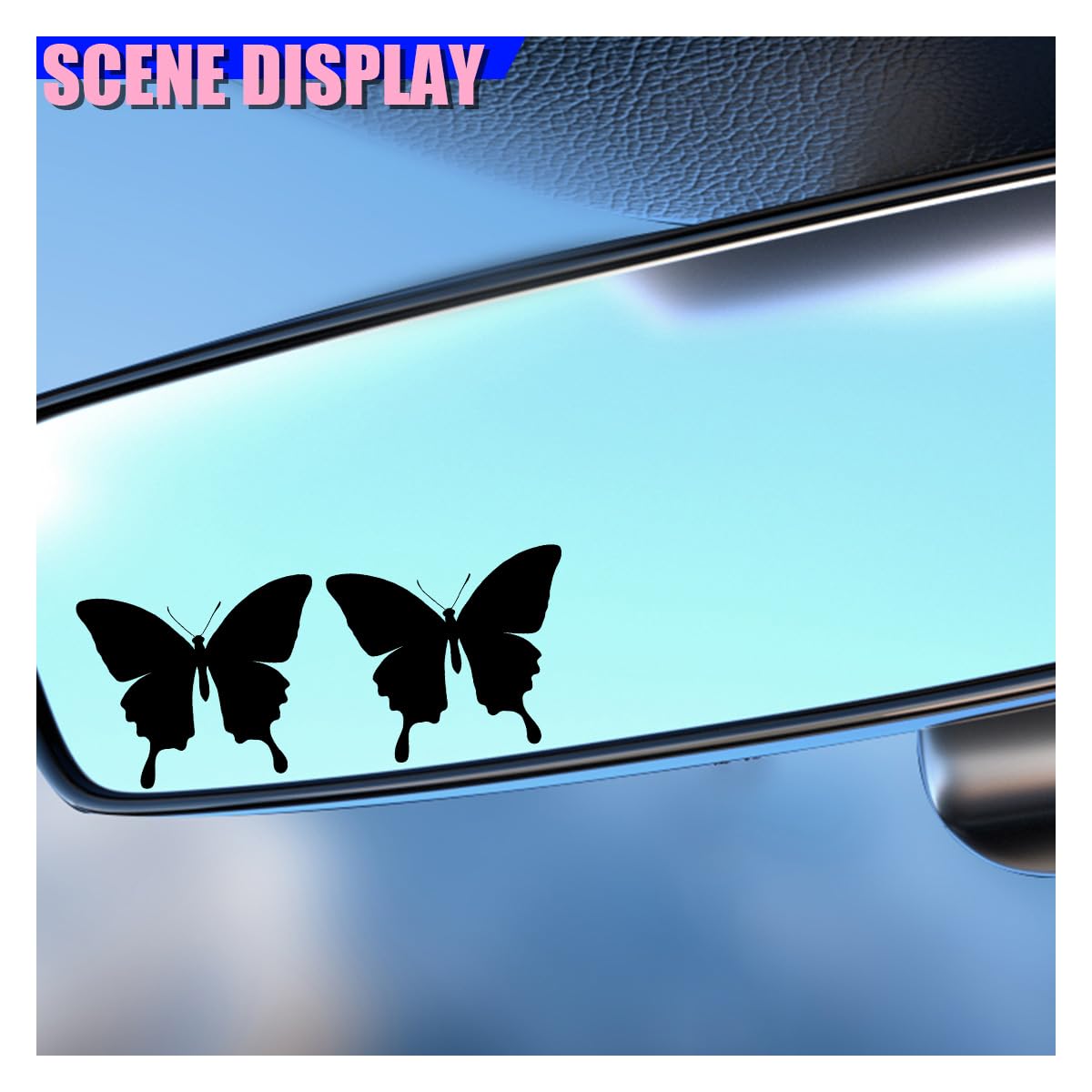 Craedli 2PCS Cute Butterfly Rearview Mirror Decal Car Sticker, Waterproof Vinyl Car Rear View Window Stickers for Women Teens, Butterfly Sticker Decoration for SUV Truck Waterbottle Laptop (Black)