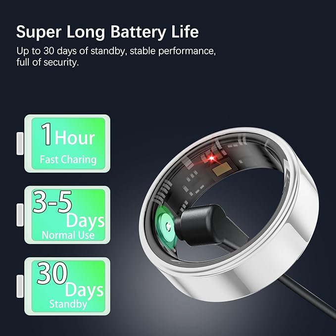 Smart Health Rings for Women Men, Fitness Tracker with Heart Rate, Blood Oxygen, HRV, Sleep Tracker, Step Tracker, No Subscription Fee, IP68 Waterproof Smart Ring for iphone & Android (Silver 6#)