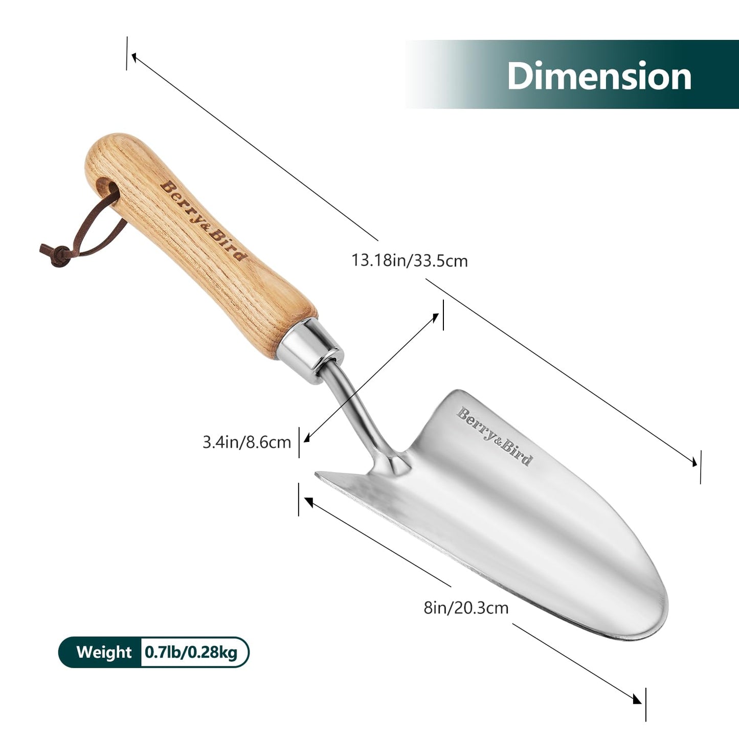 Berry&Bird Stainless Steel Trowel, Garden Small Flower Hand Shovel, Potting Soils Scoop with Wood Handle, Gardening Bonsai Tools for Transplanting Digging Weeding Planting
