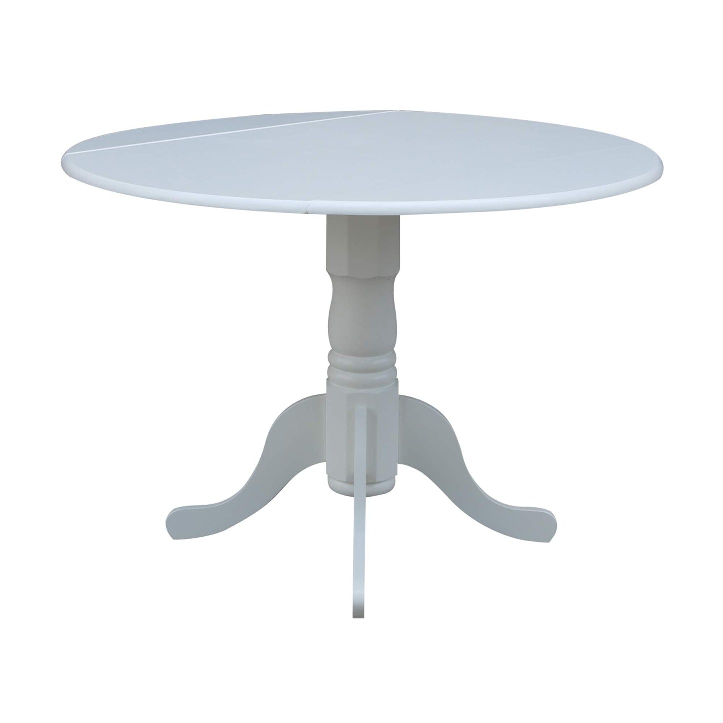 IC International Concepts, 42" Round Dual Drop Leaf Pedestal Dining Table, Solid Real Wood, Sturdy Parawood, White