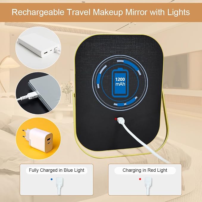 YEKKOPT Rechargeable Vanity Mirror with Lights, Lighted Makeup Mirror with Lights,Smart Touch Control Dimmable 3 Modes Light