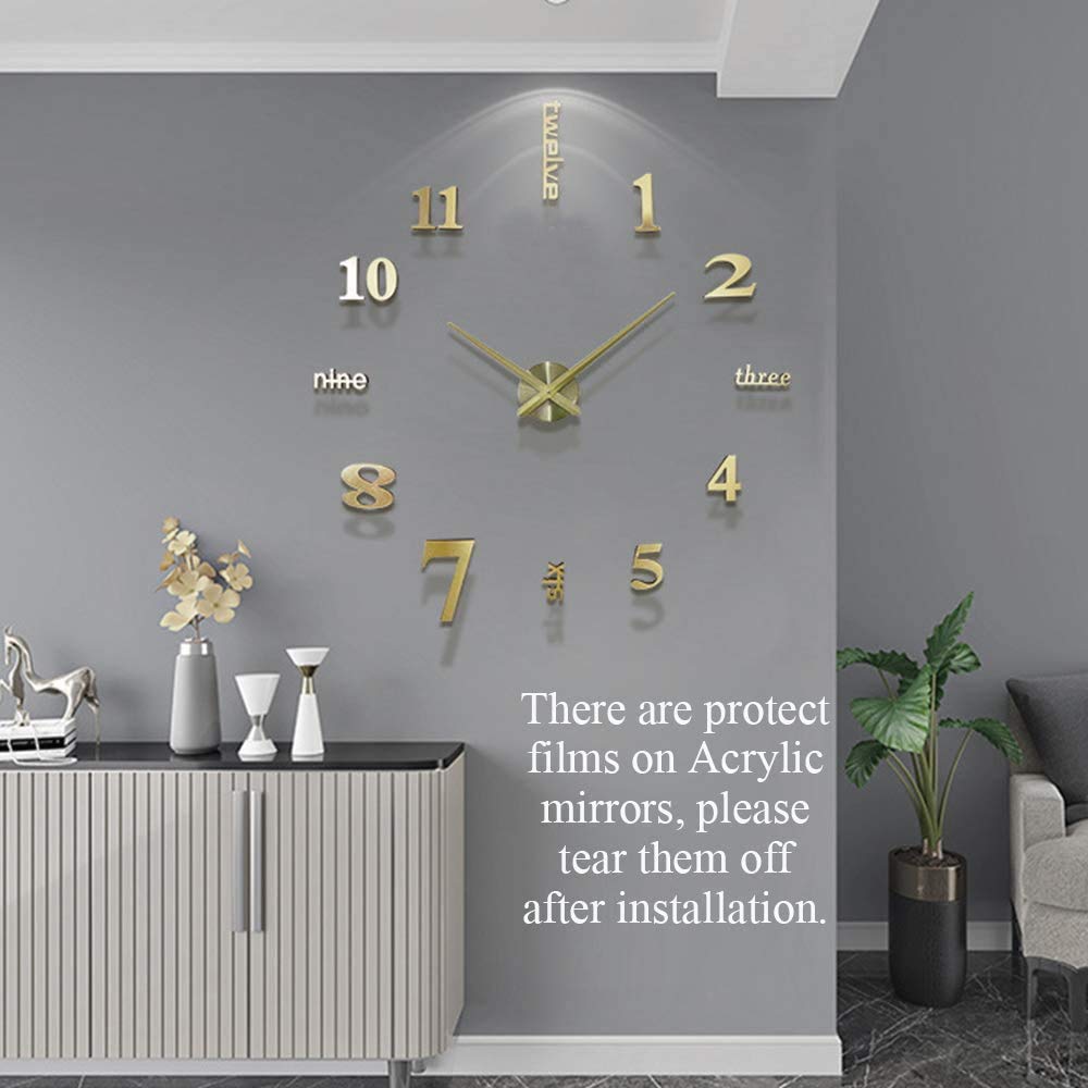 LZYMSZ DIY Wall Clock Modern 3D Wall Clock with Mirror Numbers Stickers for Home Office Decorations Gift(Black)