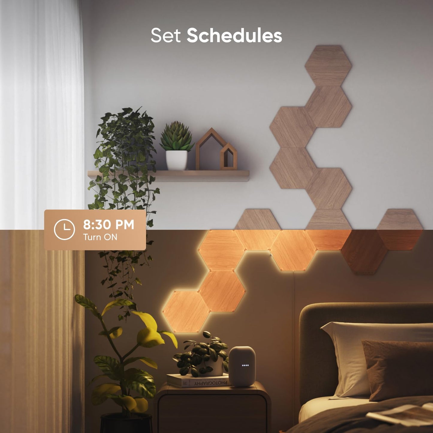 Nanoleaf Elements Wood Look Smart Wall Lights, Hexagon LED Wall Lights Compatible with Alexa Google Assistant, Home Wall Decor for Living Room with Music Sync, Touch Control, Ambient Lighting, 7 PK