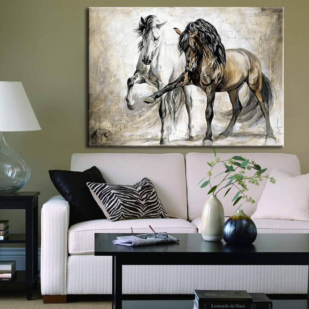 Horse Portrait Painting Horses Canvas Art Wall Decor Black Horse Wall Art Framed and Ready to Hang