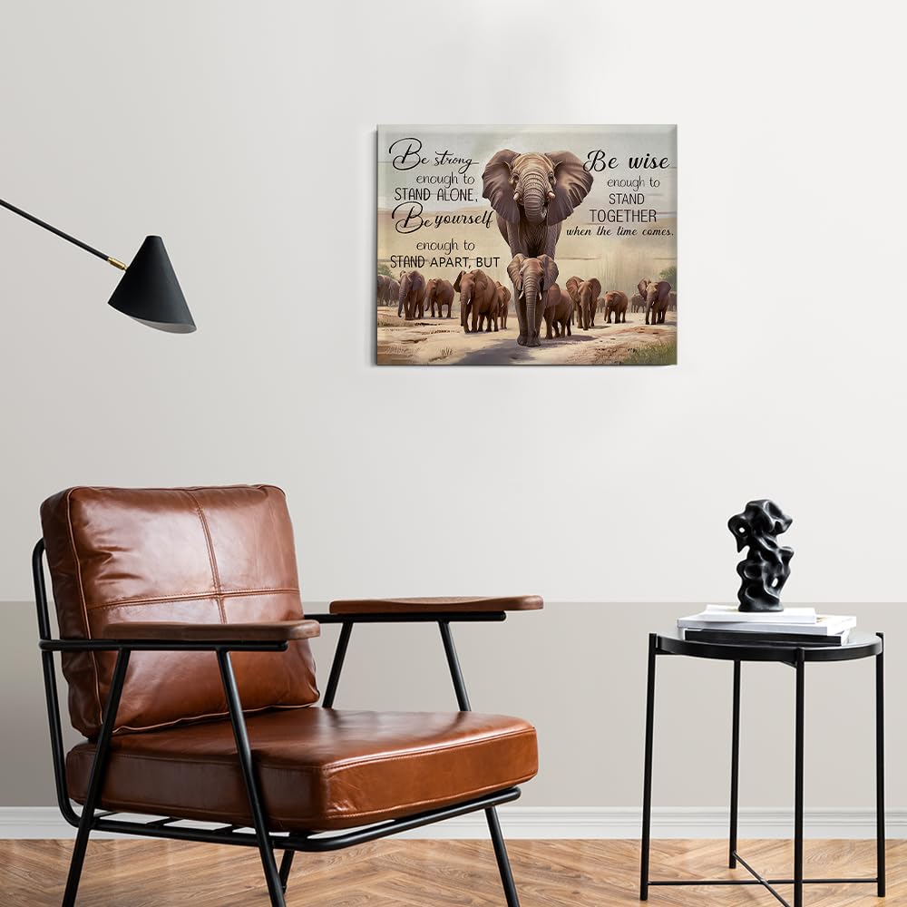 Inspirational Elephant Canvas Wall Art Be Strong African Elephants Print Poster Framed Painting Artwork for Home Bedroom Living Room Wall Decoration 8x10 Inch