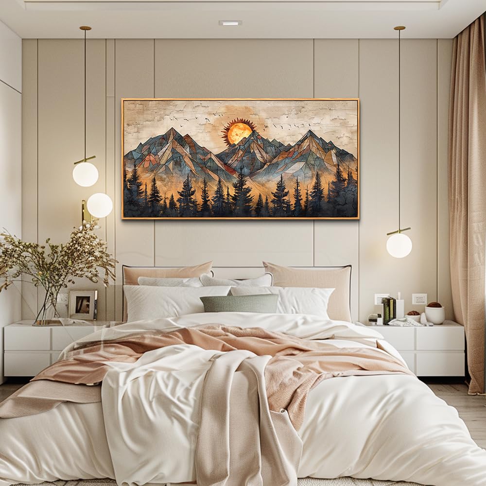 ZUITINGHUA Wood Framed Wall Art For Living Room Canvas Decor For Bedroom Office Decorations Abstract Boho Wall Paintings Mountain Landscape Wall Pictures Modern Home Decor Artwork 20x40 In