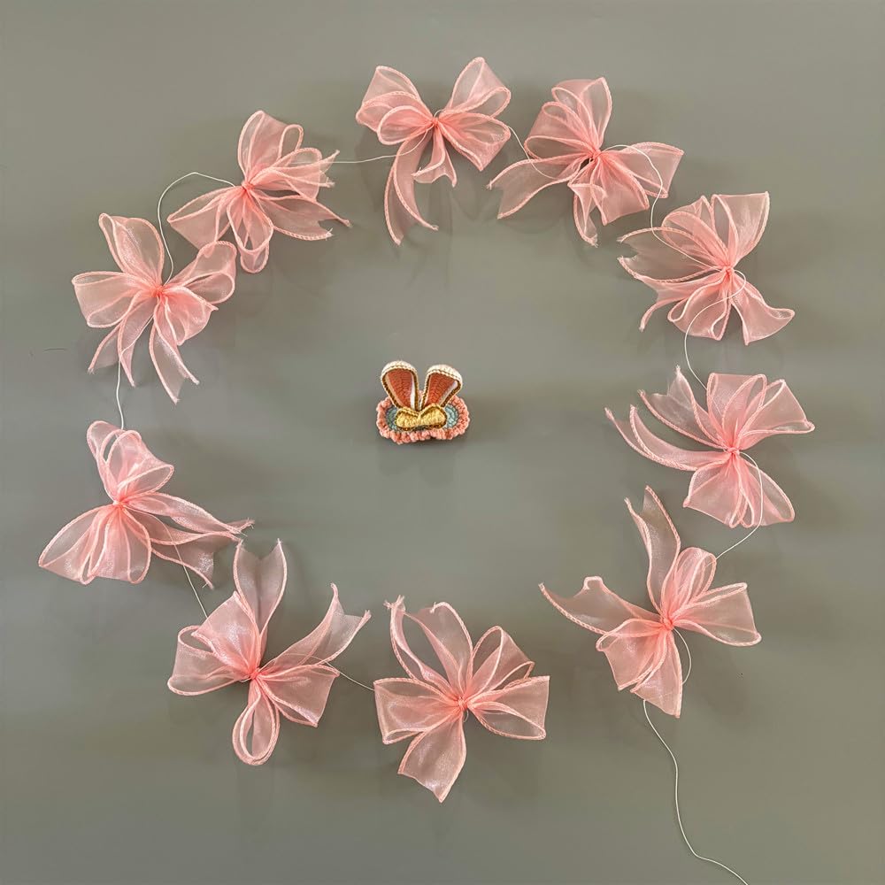YMASELA Pink Bow Hanging Garlands (6.6ft X4strings) Sheer Chiffon Ribbon Bowknot Hanging Decorations Party Streamers for Wedding Bridal Shower, Girl Bow Theme Bachelorette Party Baby Shower Supplies