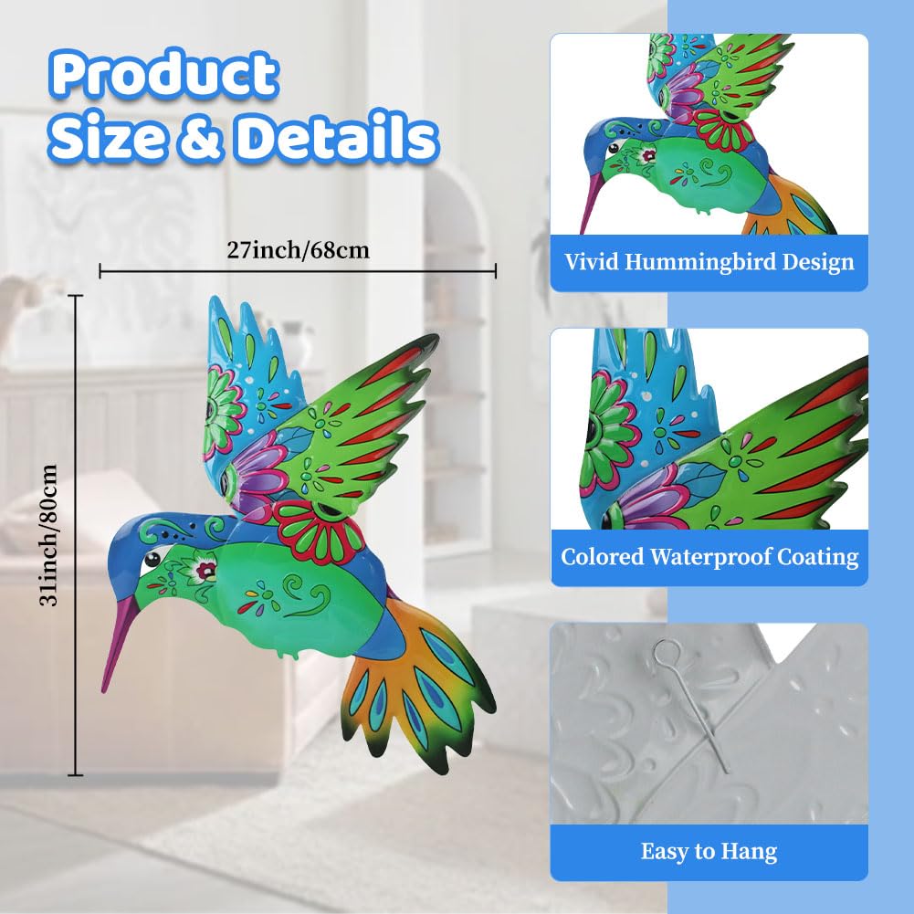 VEWOGARDEN Hummingbird Wall Art, Large Outdoor Metal Hanging Wall Decor for Home Outside Patio Garden Fence Decorations