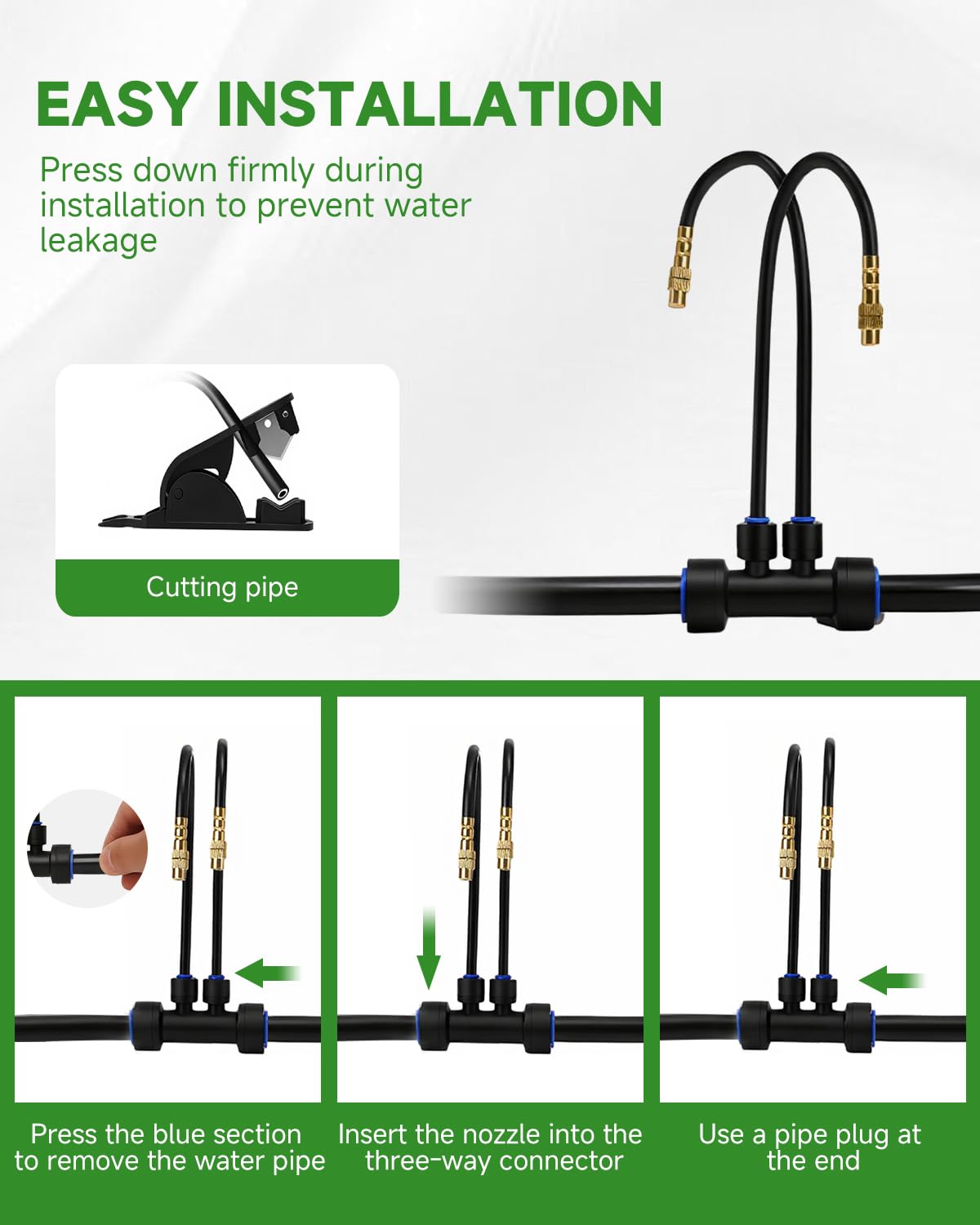 66FT Drip Irrigation System with Timer, Automatic Watering System Kit with Solid Brass Metal Connectors, 360° Dual‑Outlet Adjustable Nozzles for Garden, Yard, Lawn, Greenhouse & Potted Plants