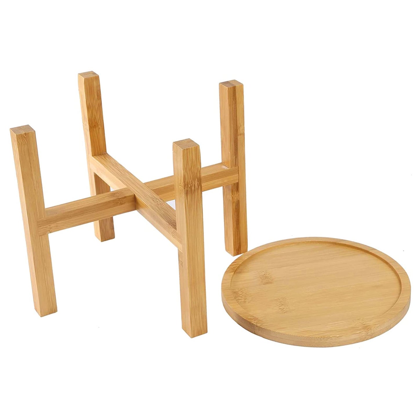 OYSIR 6.5 inch Modern Plant Stand & 5.5" Bamboo Saucer, Mid-Century Planter Holder, Plant Saucer, Round Bamboo Tray for Flower Pot, Planter Pot Tray, Prevent The Floor Wet, Not Include Planter Pot