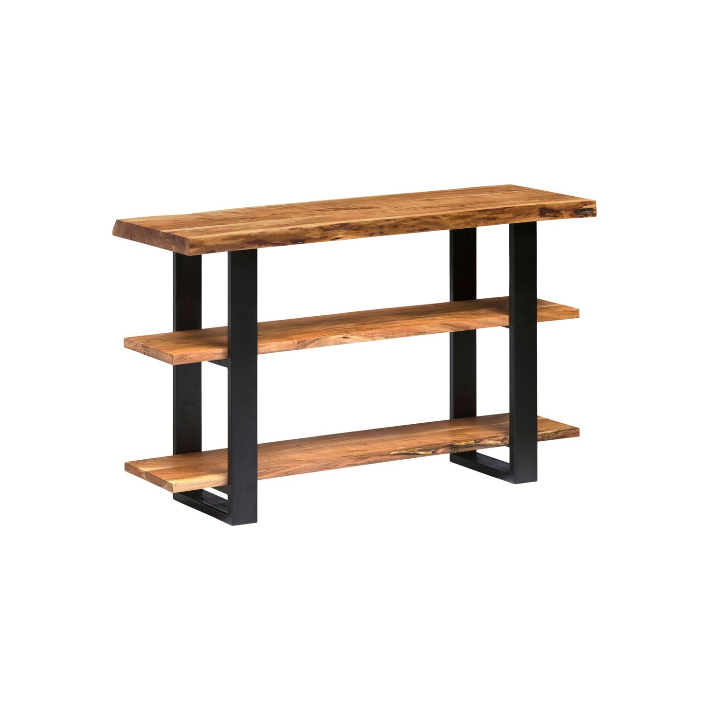 Alpine 3-Tier Live Edge Console Table with Metal Frame – 48-Inch Solid Acacia Wood Entryway Table – Rustic Modern Industrial Sofa Table or Media Console by Alaterre Furniture (Natural Finish)
