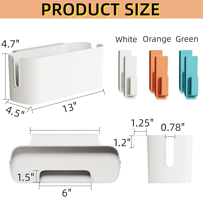 Bedside Organzier Caddy Hanging, Plastic Bunk Bed Shelf with Hooks, Large Storage Holder for Dorm Room Bed, Hospital Bed, Baby Bed Rails, 11 Lbs / 5 Kg Capacity (White)