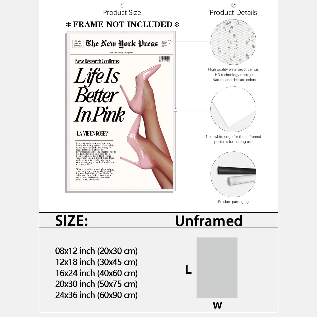 Trendy Baby Pink Poster 70s Canvas Prints The New York Press Wall Art Life Is Better in Pink Hot Girl Posters Preppy Aesthetic Decor Bedroom for Cool Girly Room Home Dorm 12x16inch Unframed
