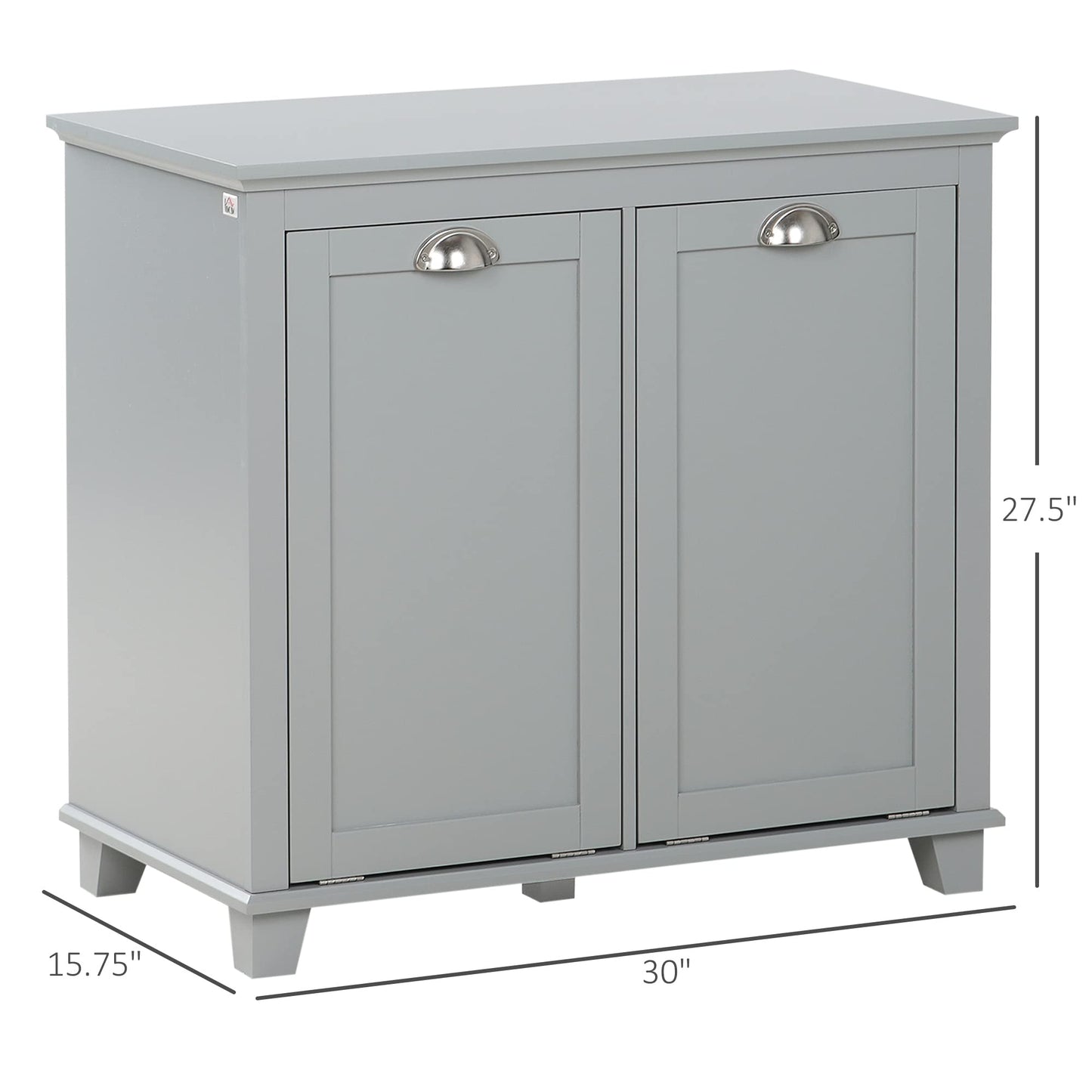 Tilt-Out Laundry Sorter Cabinet, Bathroom Storage Organizer with Two-Compartment Tilt-Out Hamper, Gray