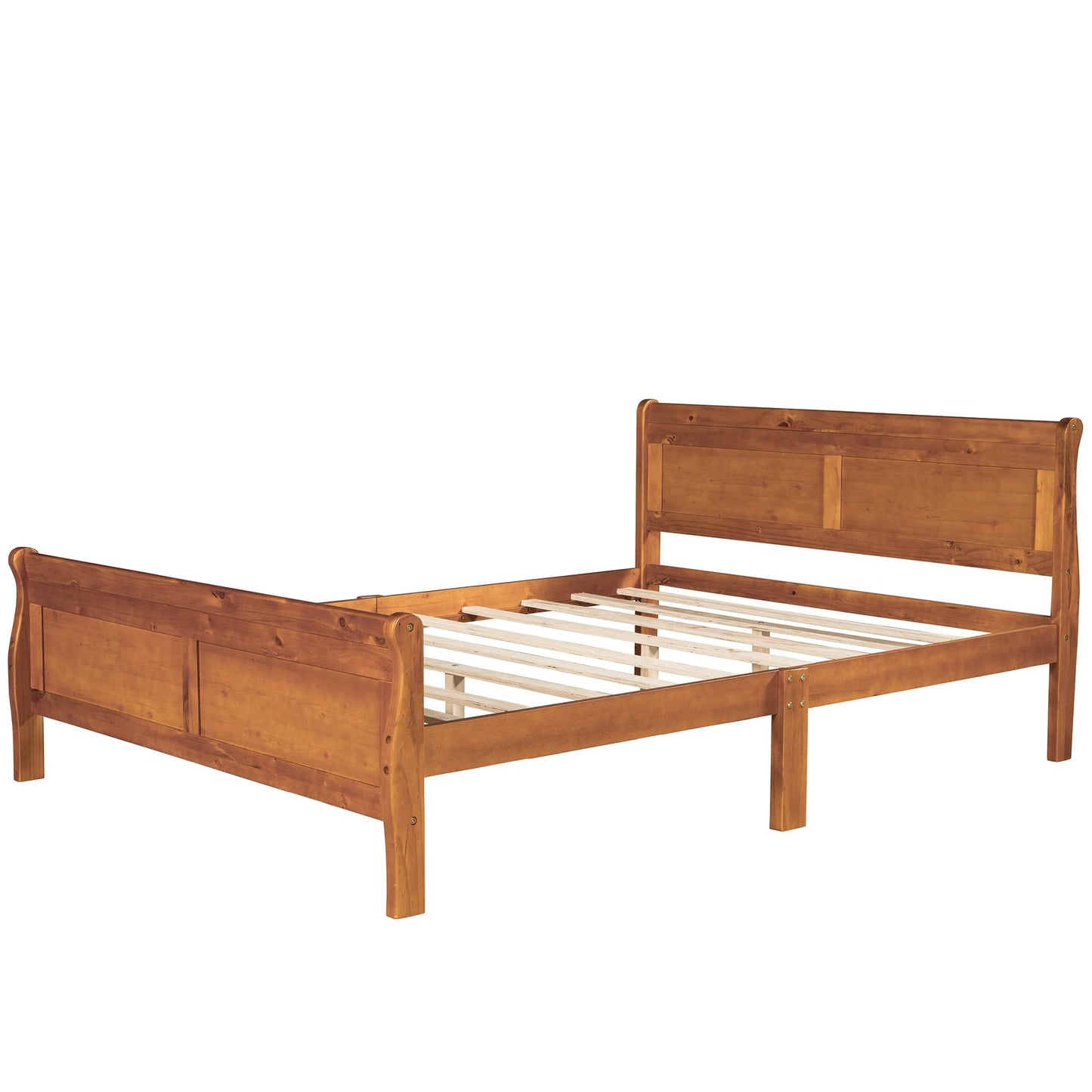 GDFStudio Queen Bed Frame, Wood Platform Queen Size Bed Frame with Headboard and Solid Wood Slat Support, Mid Century Modern Wooden Bed Frame for Bedroom Guest Room, No Box Spring Needed, Oak