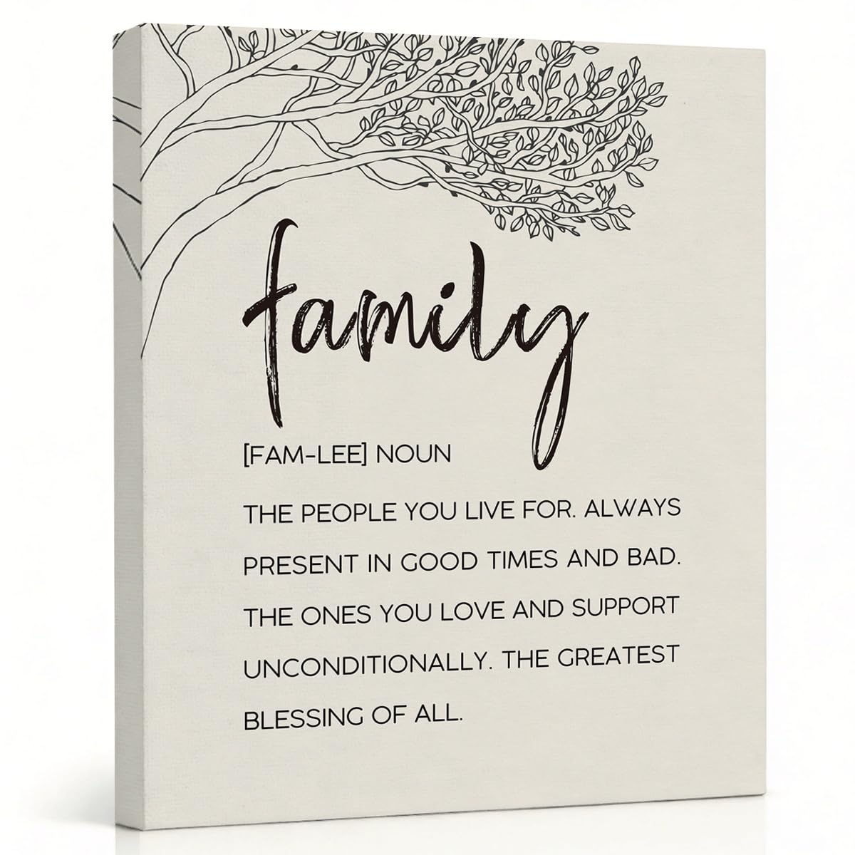 RTVJTERQ Family Definition Quote Canvas Wall Art, Thoughtful Gift for Family, Minimalist Tree Line Art Print, Gallery Wrapped Canvas 8x10 Inches, Living Room Decor