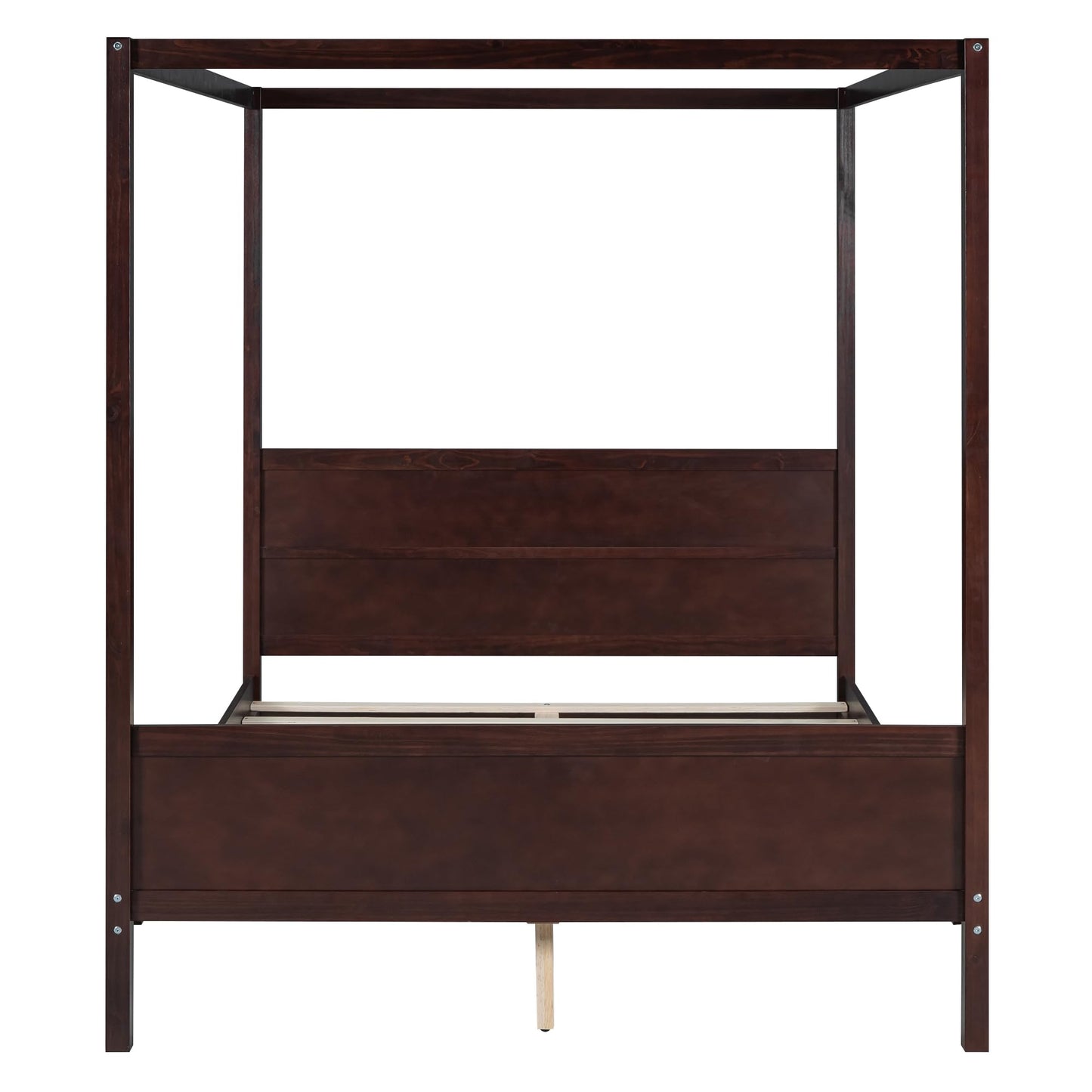 GDFStudio Queen Size Canopy Bed Frame, Wood Platform Canopy Bed Queen with Headboard and Footboard, Four Poster Canopy Bed Frame with Slat Support, No Box Spring Needed, Easy Assembly, Espresso