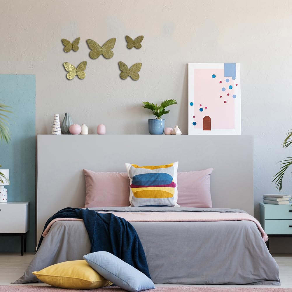 Waowumar Butterfly Wall Decor Rustic Gold Wall Hangings Resin Butterflies Wall Art 5 Pieces