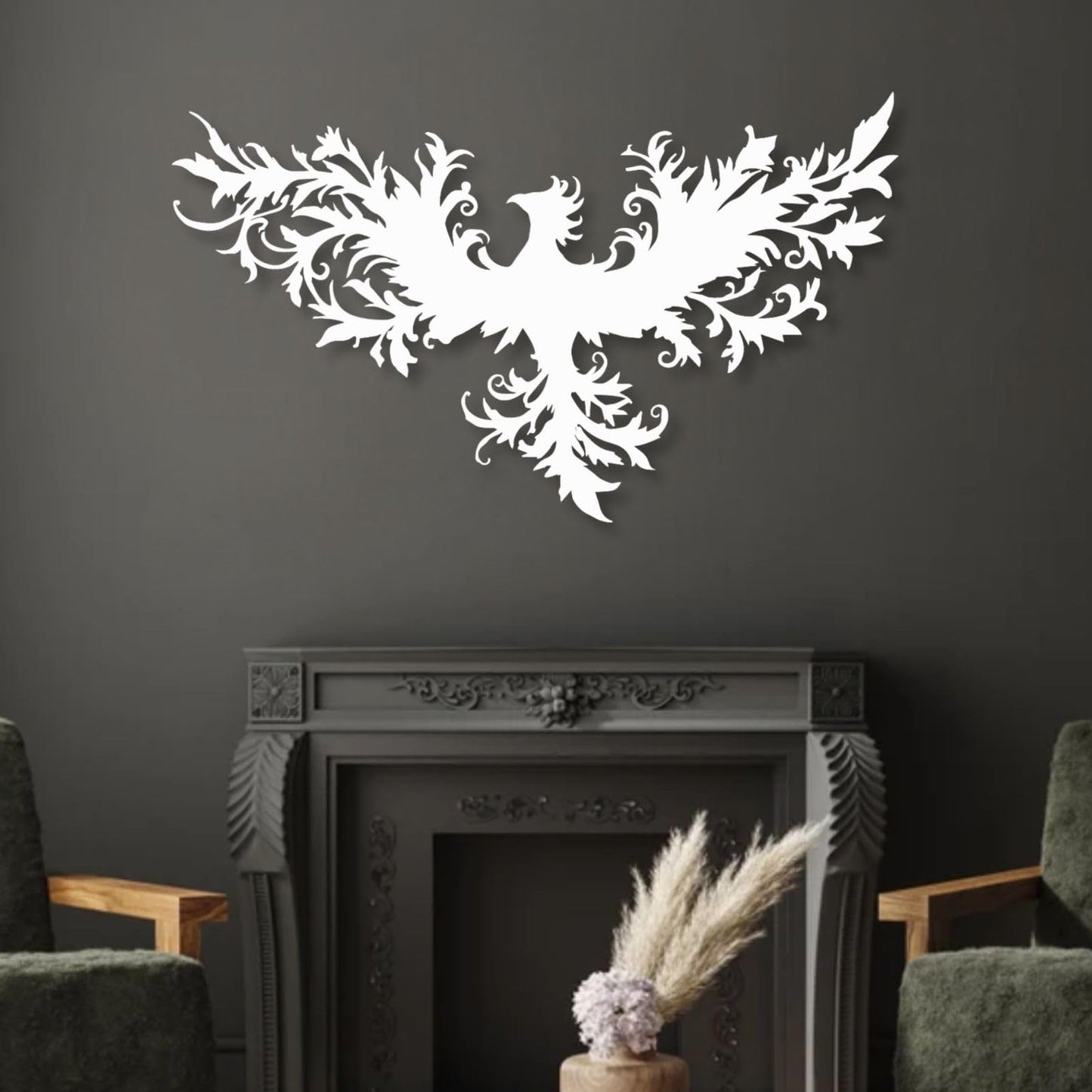 huefoam Phoenix Metal Wall Art, Metal Phoenix Wall Decor, Mythical Wall Decor for Living Room, Bedroom, Dining Room (Black, 19"×11"/47×28cm, metal art wall decor)