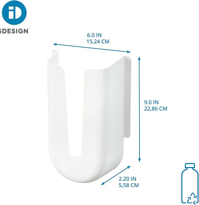iDesign Recycled Plastic Grocery Bag Holder and Dispenser – 4.03” L x 8.3” W x 12.5” H, White