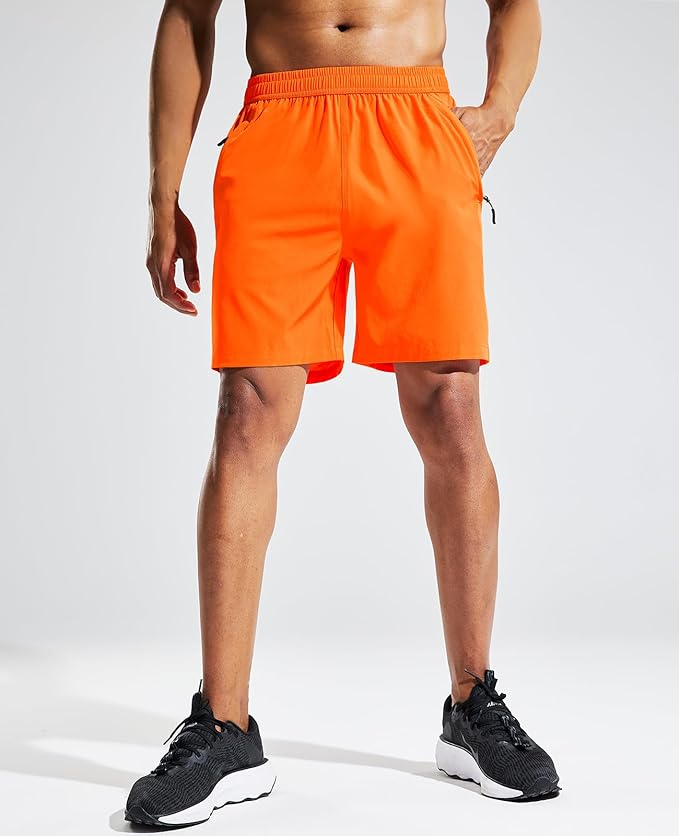 MIER Men's Quick Dry Running Shorts with Zipper Pocket, Elastic Waist Athletic Workout Exercise Fitness Shorts, 7 Inch