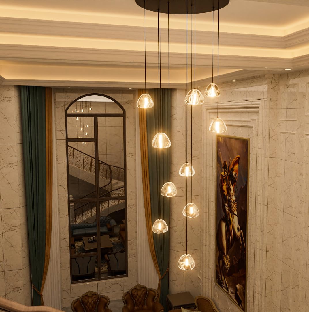 HAIXIANG LED Chandeliers for Dining Room Adjust High Ceiling Chandelier Light Fixtures Entrance LED Dimmable Ceiling Pendant Drops Light Remote Lights for Living Room Stairwell 2700K 6000K
