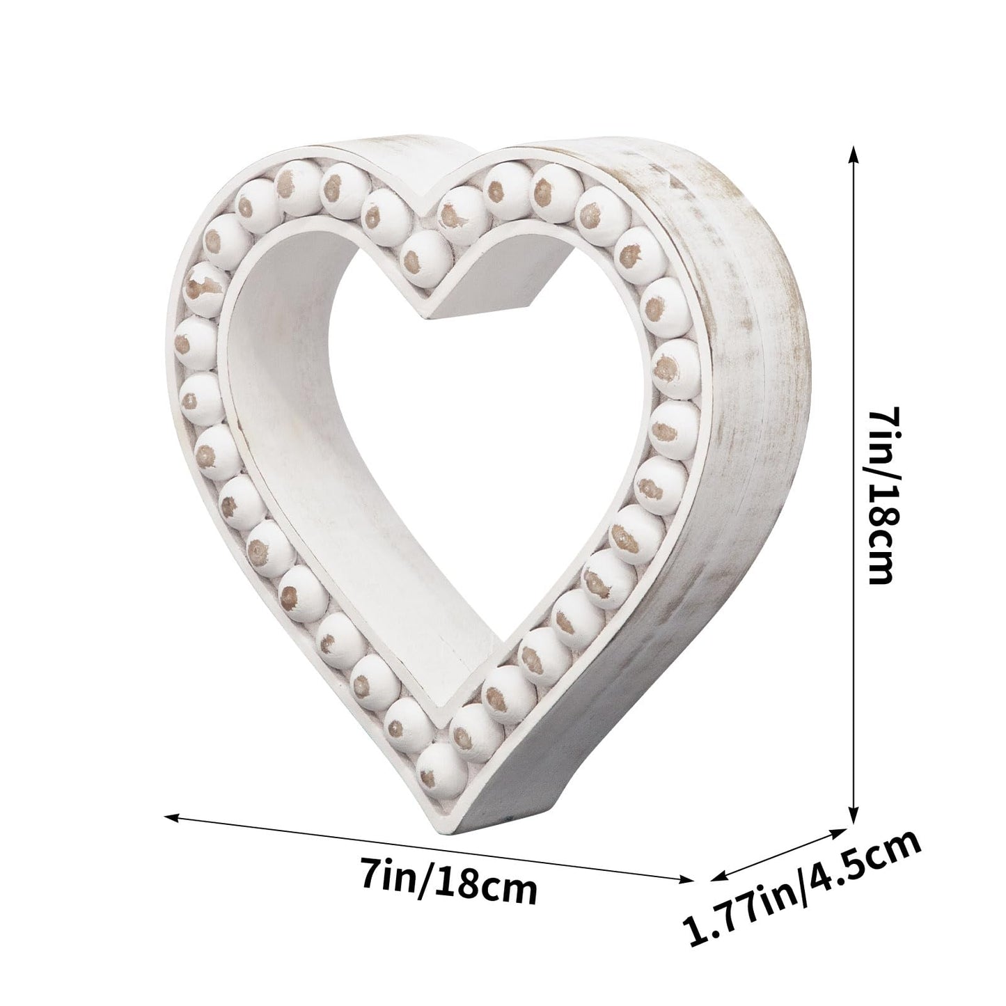 JUMBO DECOR Rustic Wooden Heart Table Decorations Sign with Beaded Design, Farmhouse Freestanding White Heart Shaped Home Family Table Decorations, Wedding Valentines Day Decor Mother's Day Gift